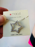 Macys Brand Sterling Silver Rhinestone Star Necklace