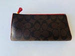 Coach Brown Classic C Leather Wallet with Red Trim