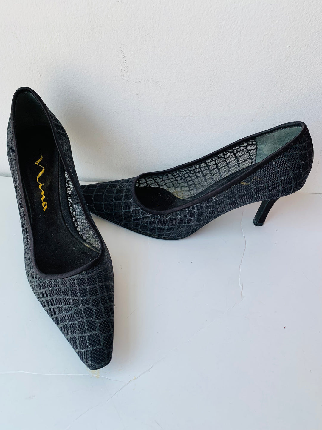 Nina Black Mesh Pumps Size 7.5