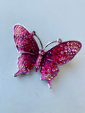 Pink Enamel and Rhinestone Butterfly Brooch