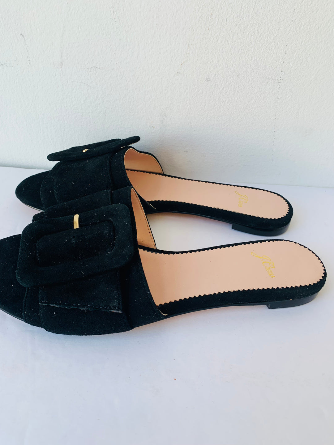 J. Crew Black Suede Buckle Slides Size 6.5