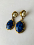 Faux Pearl with Blue Stone Drop Earrings