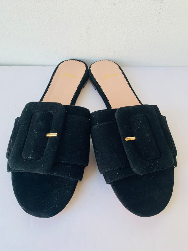 J. Crew Black Suede Buckle Slides Size 6.5