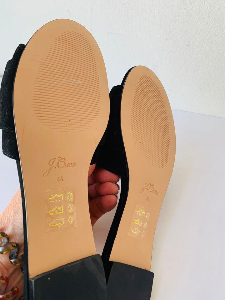 J. Crew Black Suede Buckle Slides Size 6.5