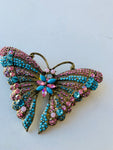 Rhinestone Pink and Blue Butterfly Brooch