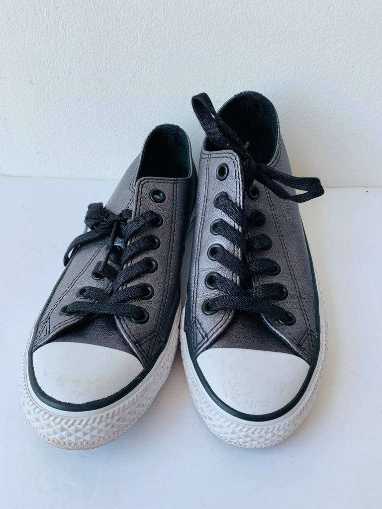 Converse Leather Metallic Grey All Stars Sneakers Size 6.5 by C