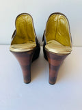 Cynthia Vincent Brown Suede Wedge Slide/Mules Size 38.5