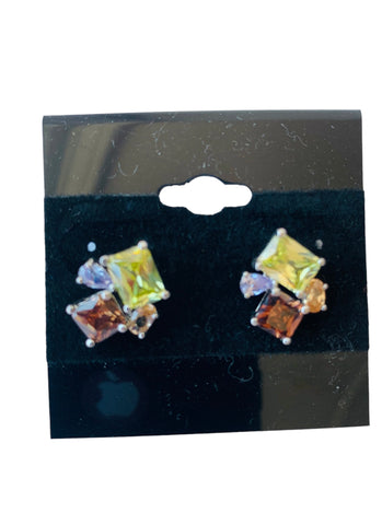 Multi Color Rhinestone Post Earrings