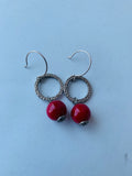 Sterling Silver Red Bead Drop Earrings