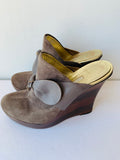 Cynthia Vincent Brown Suede Wedge Slide/Mules Size 38.5