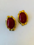 Vintage Red Gold Tone Stud Earrings