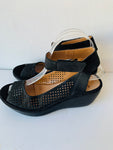 Clark’s Perforated Peep Toe Wedge Sandals in Black Size 6.5