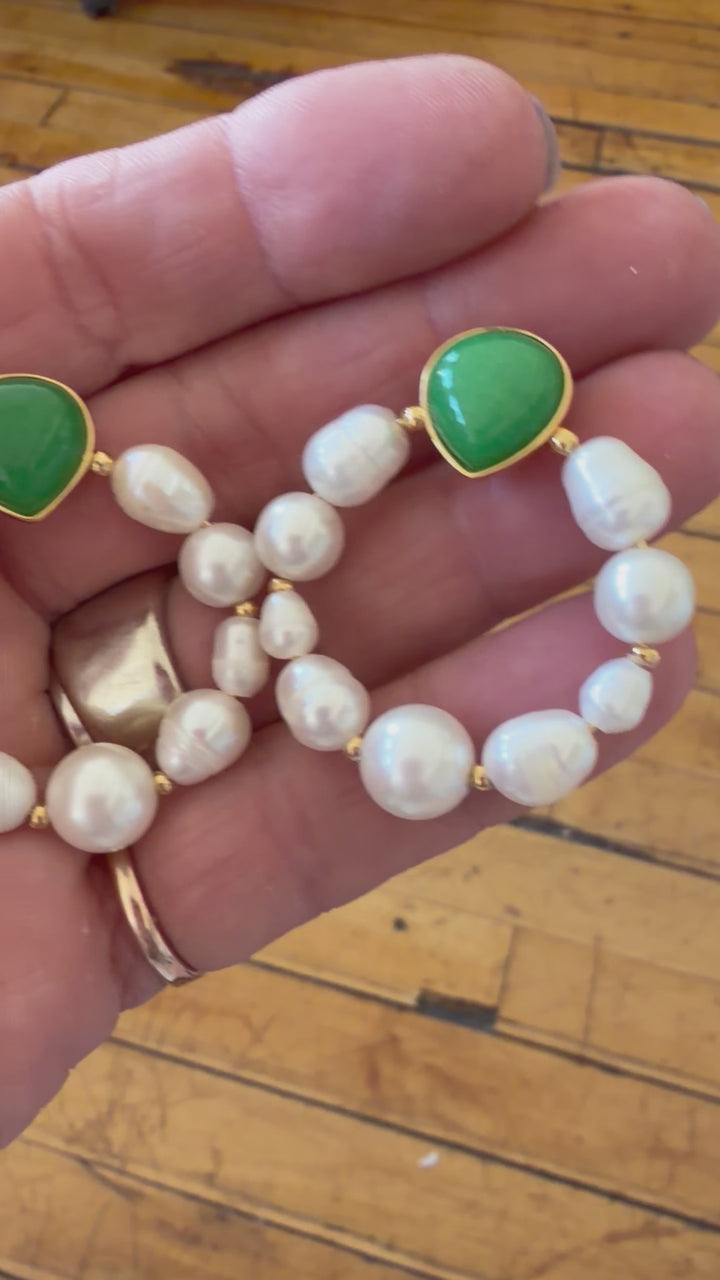 Kate Spade Semi Precious Faux Pearl Door Knocker Earrings In Green
