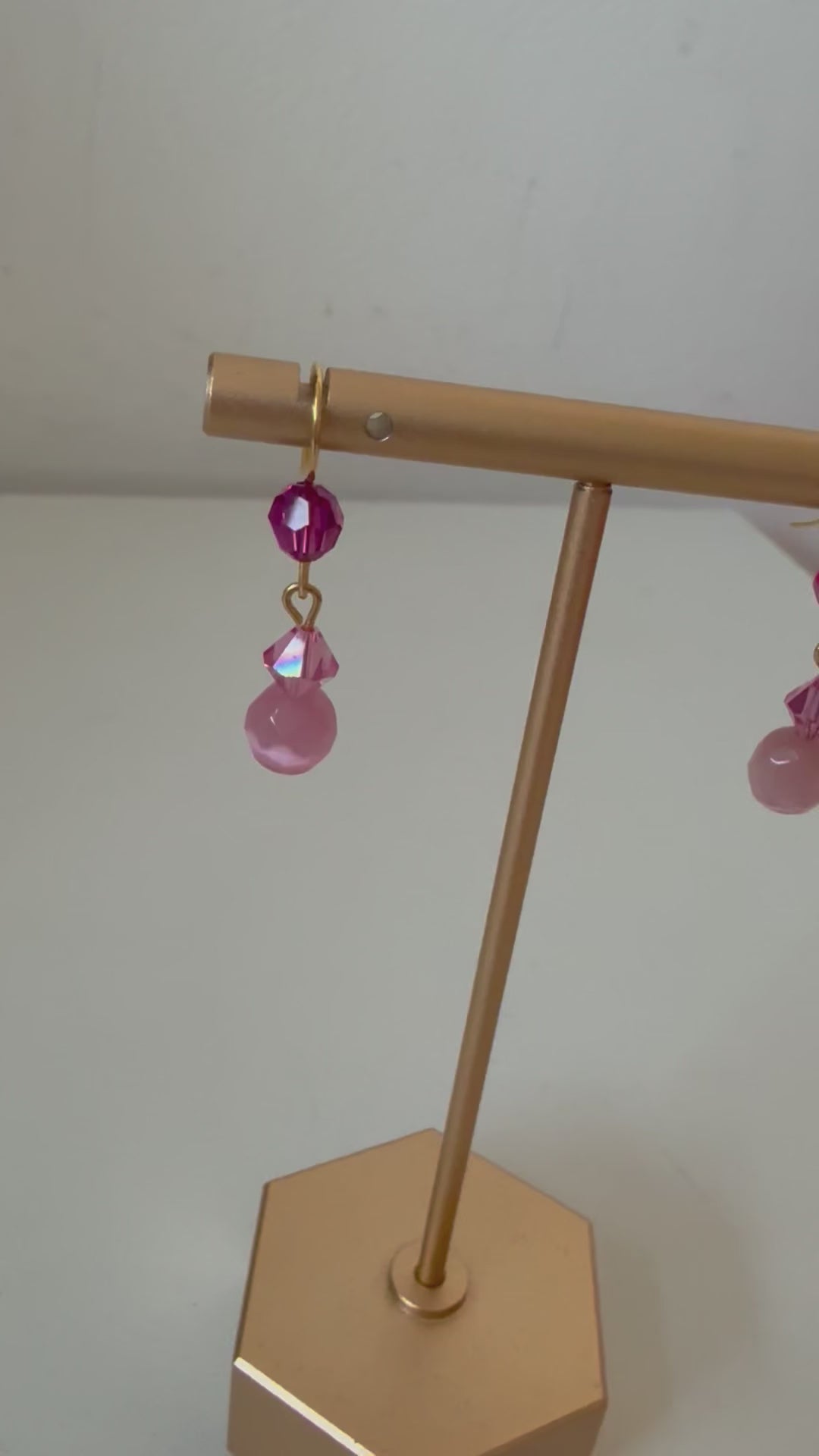 Pink Beaded Drop Pierced Earrings