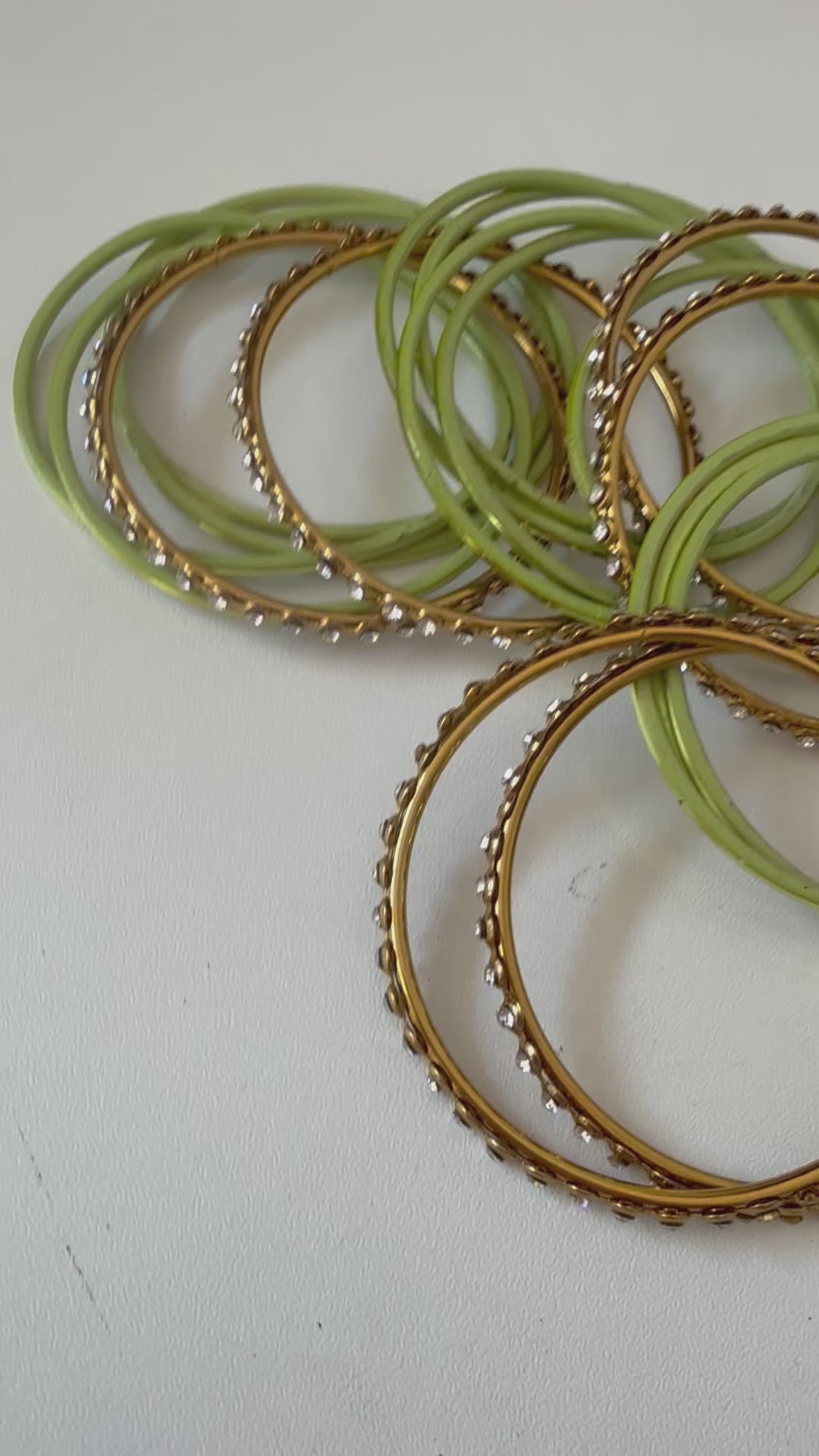 Touchstone Indian Bangle Set In Green & Gold Tone With Rhinestone’s