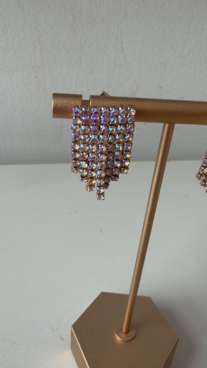 Rhinestone Fringe Pierced Earrings