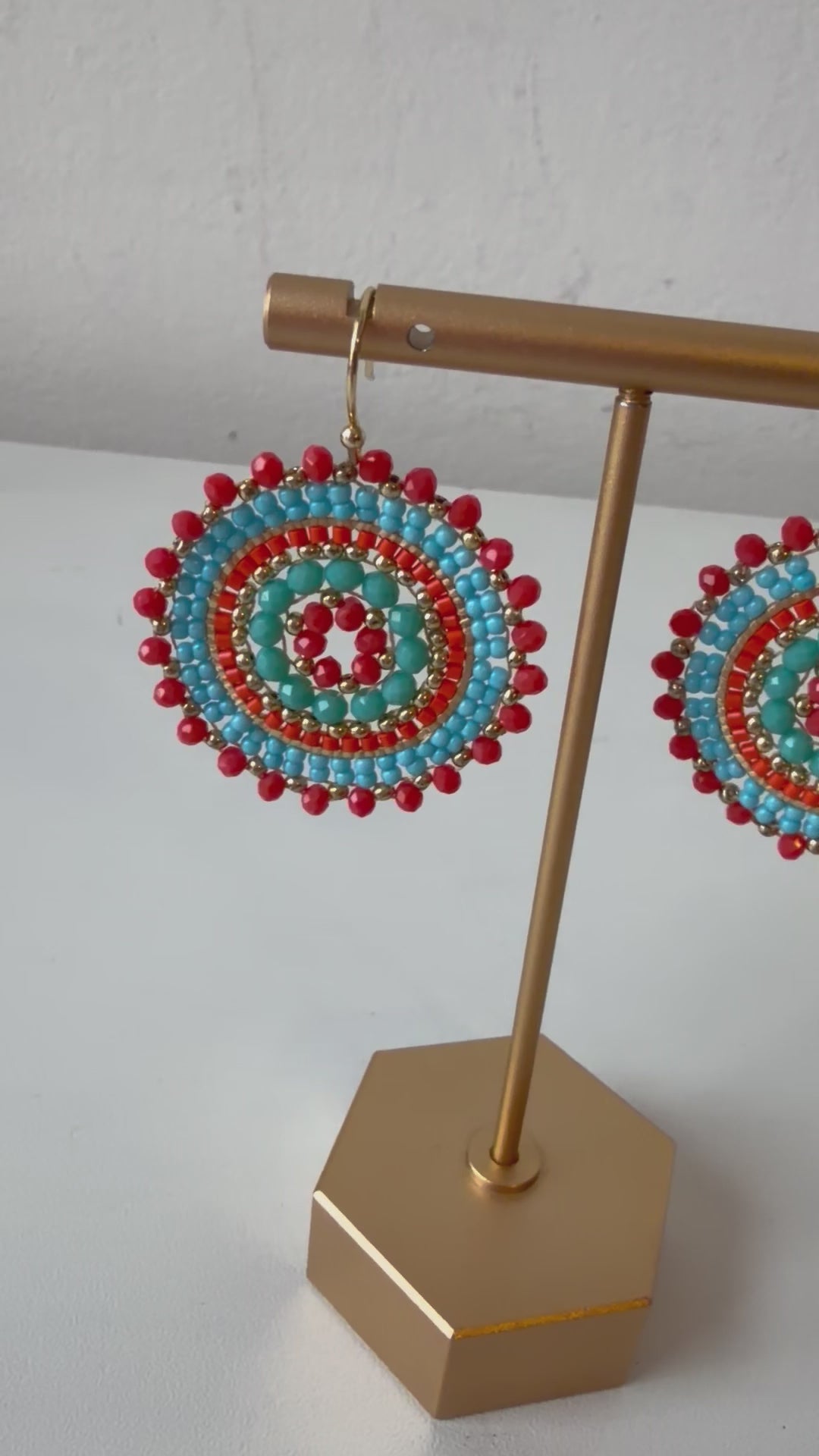 Multi Colored Handmade Circle Beaded Pierced Earrings