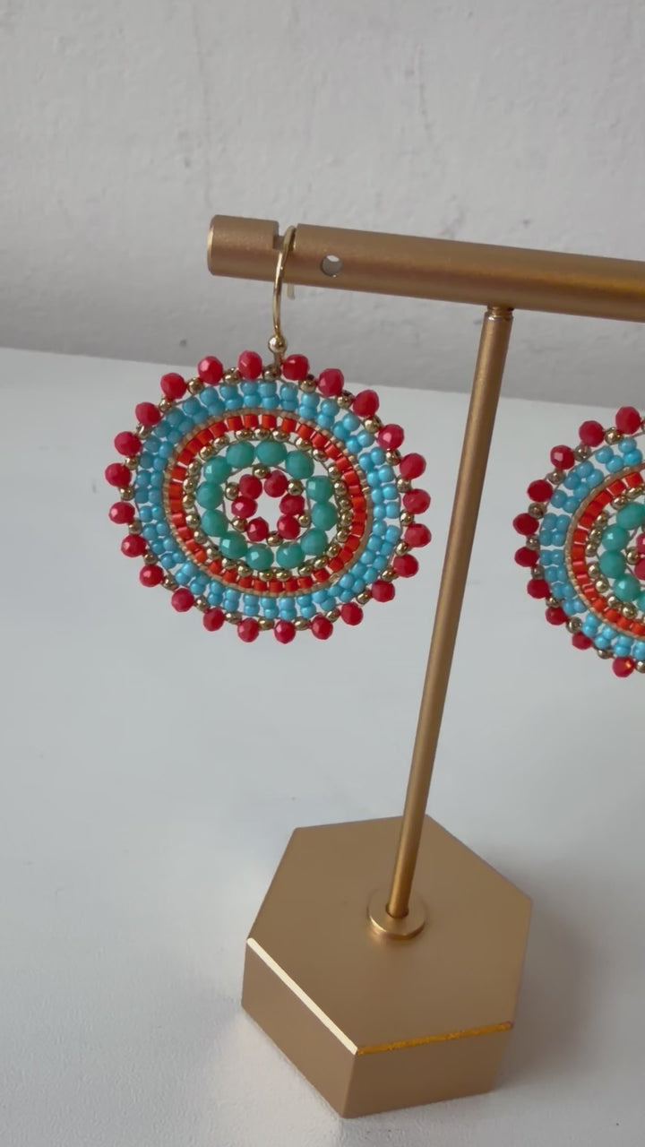 Multi Colored Handmade Circle Beaded Pierced Earrings