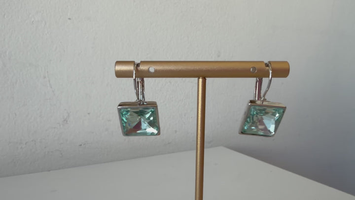 Silvertone Aqua Rhinestone Pierced Earrings