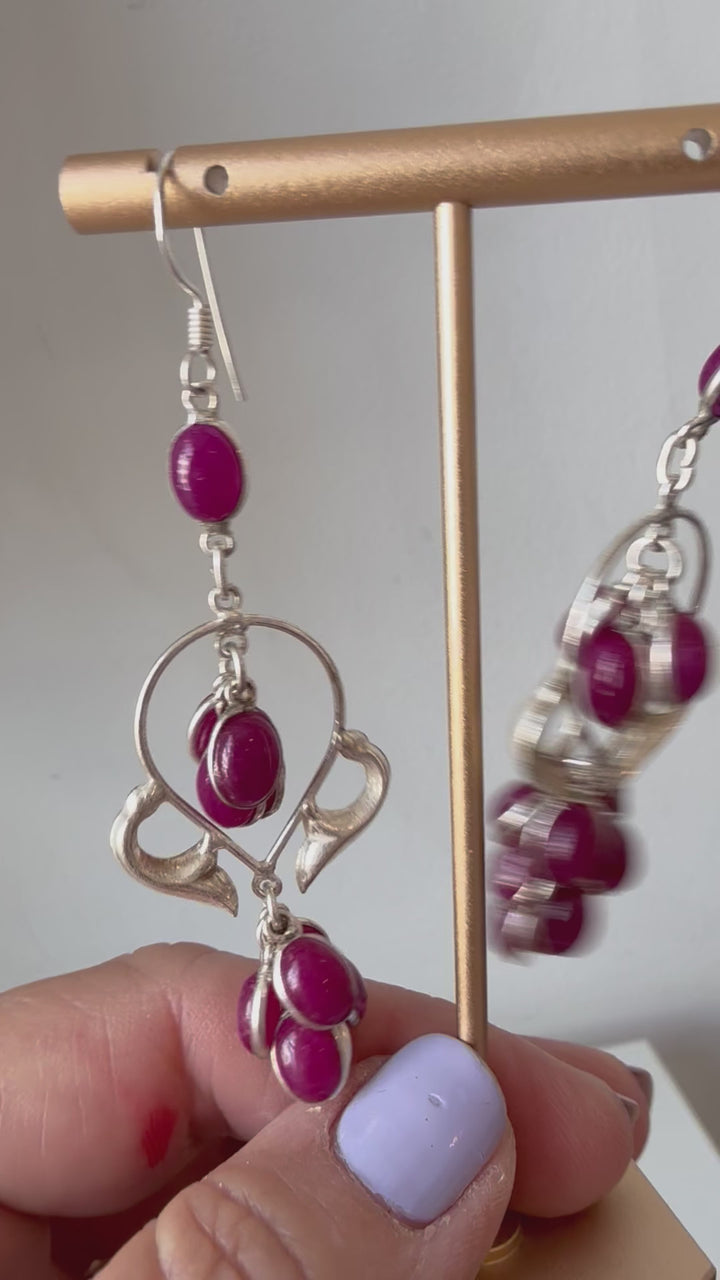 Silver & Purple Beaded Dangle Pierced Earrings