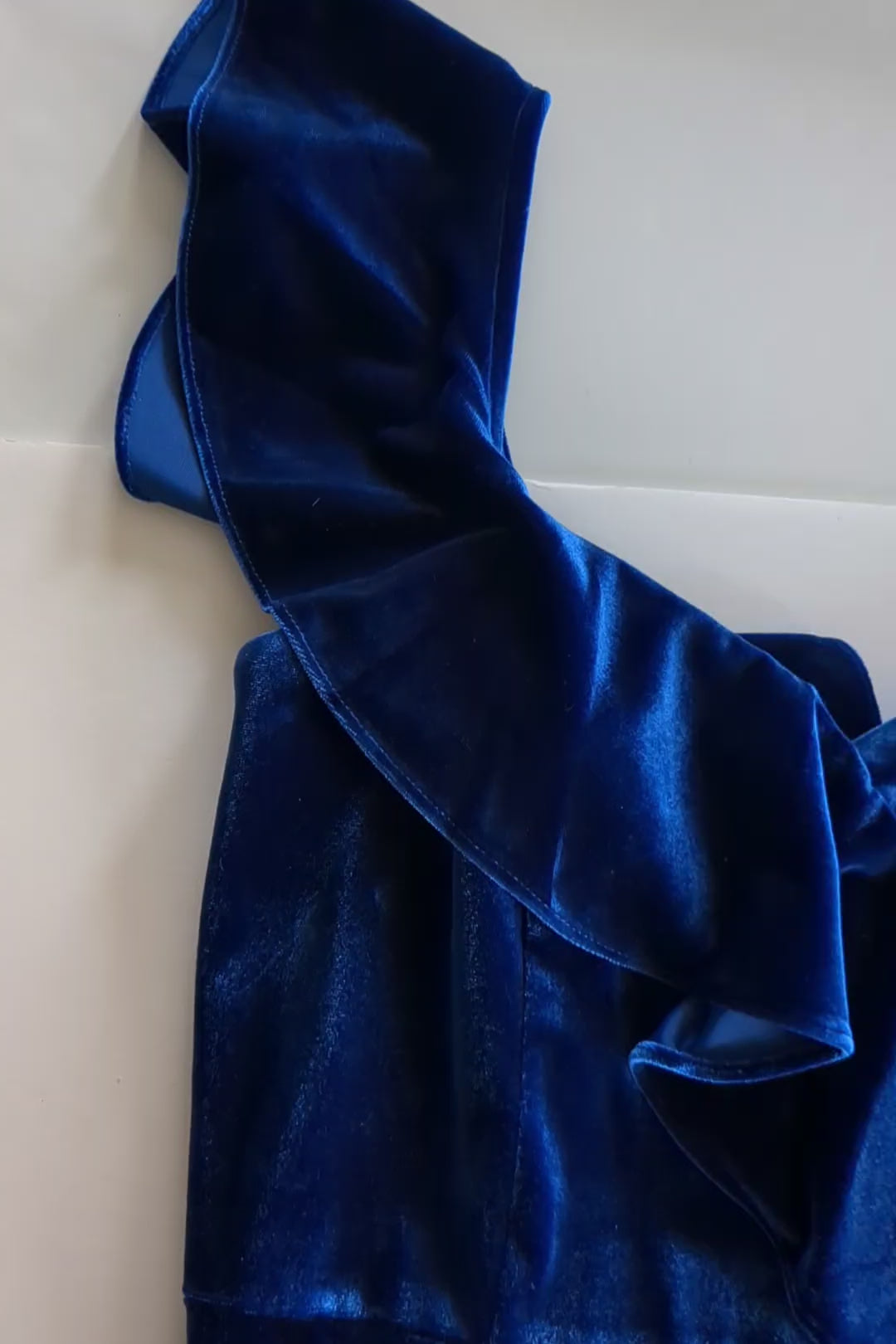Aidan Mattoc Blue Velvet One Shoulder Cocktail Dress Size 10