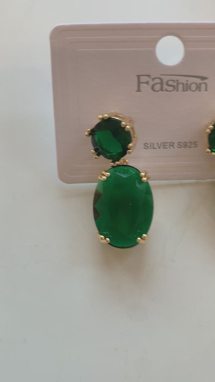 Green Rhinestone Statement Pierced Earrings New