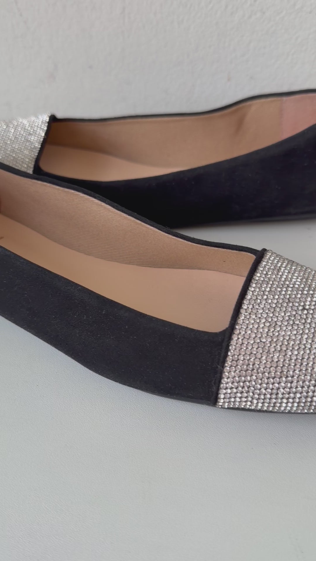 French Sole Via FS/NY Black Rhinestone Square Toe Ballet Flats Size Women’s 7