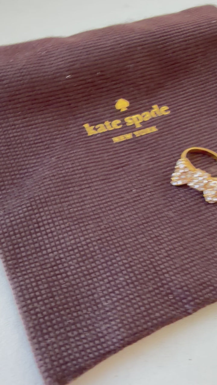 Kate Spade Rhinestone Bow Ring In Gold Tone Size 5.75”