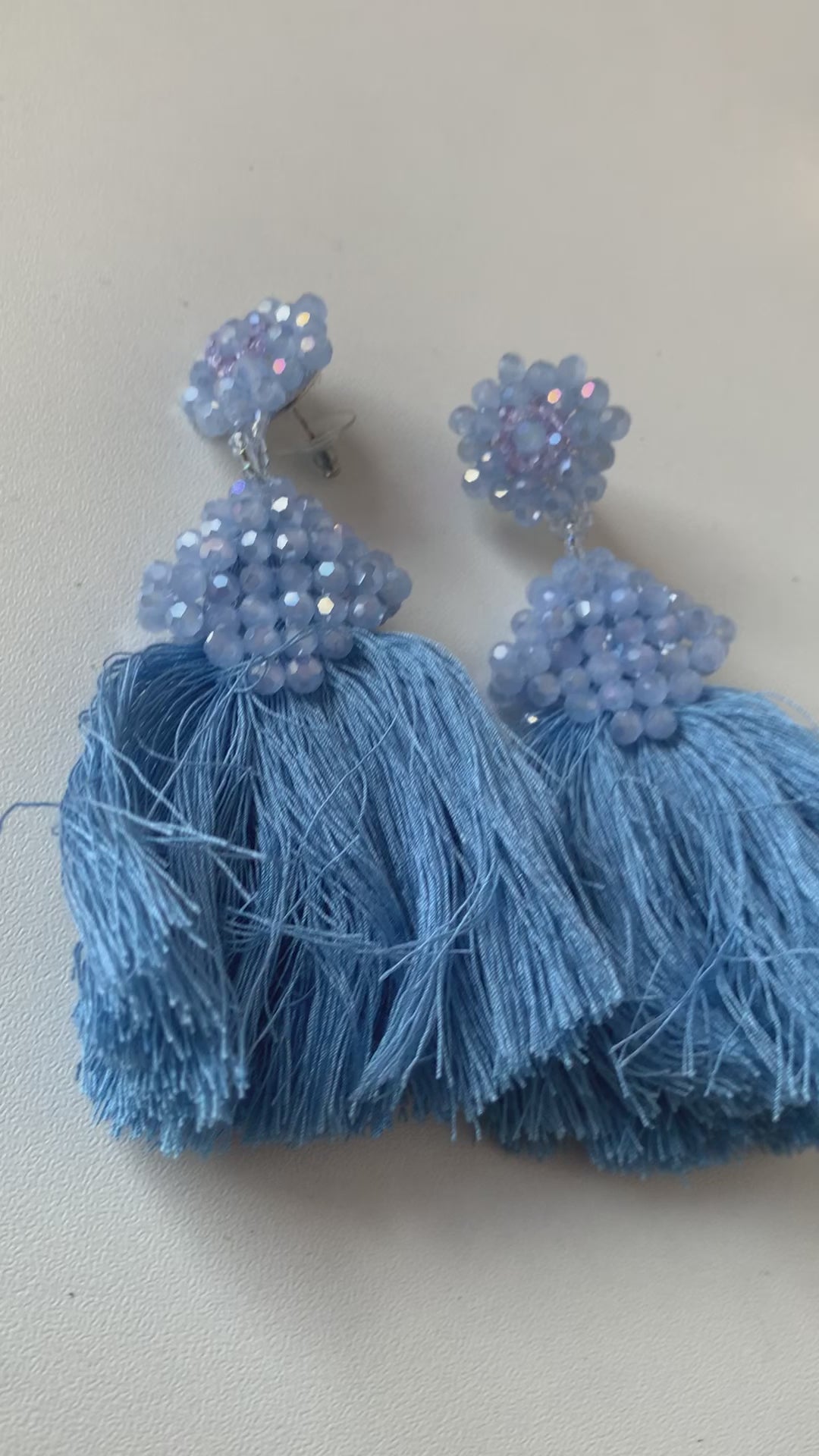 Baby Blue Tassel Pierced Earrings