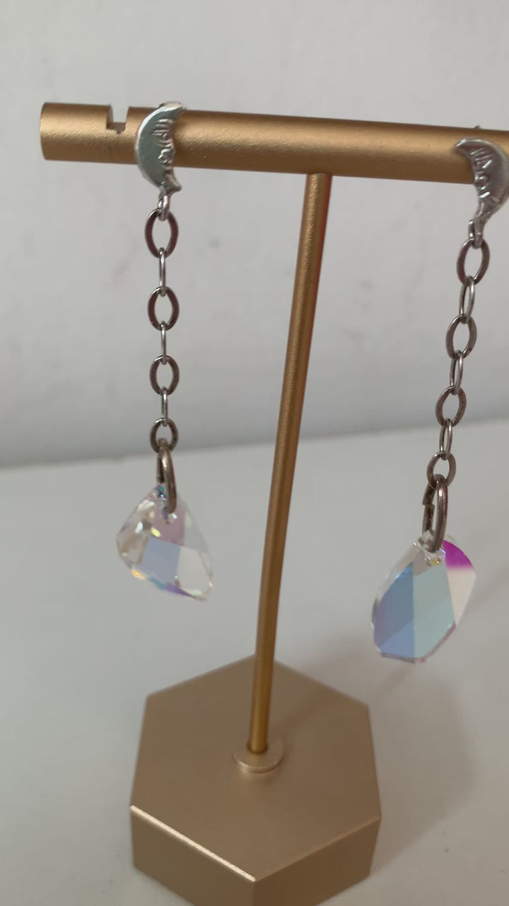 Moon & Crystal Drop Pierced Earrings