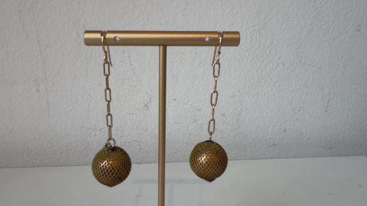 Gold Ball & Chain Mesh Drop Pierced Earrings