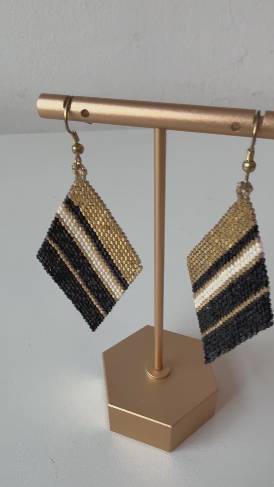 Black, Gold & White Mesh Pierced Earrings