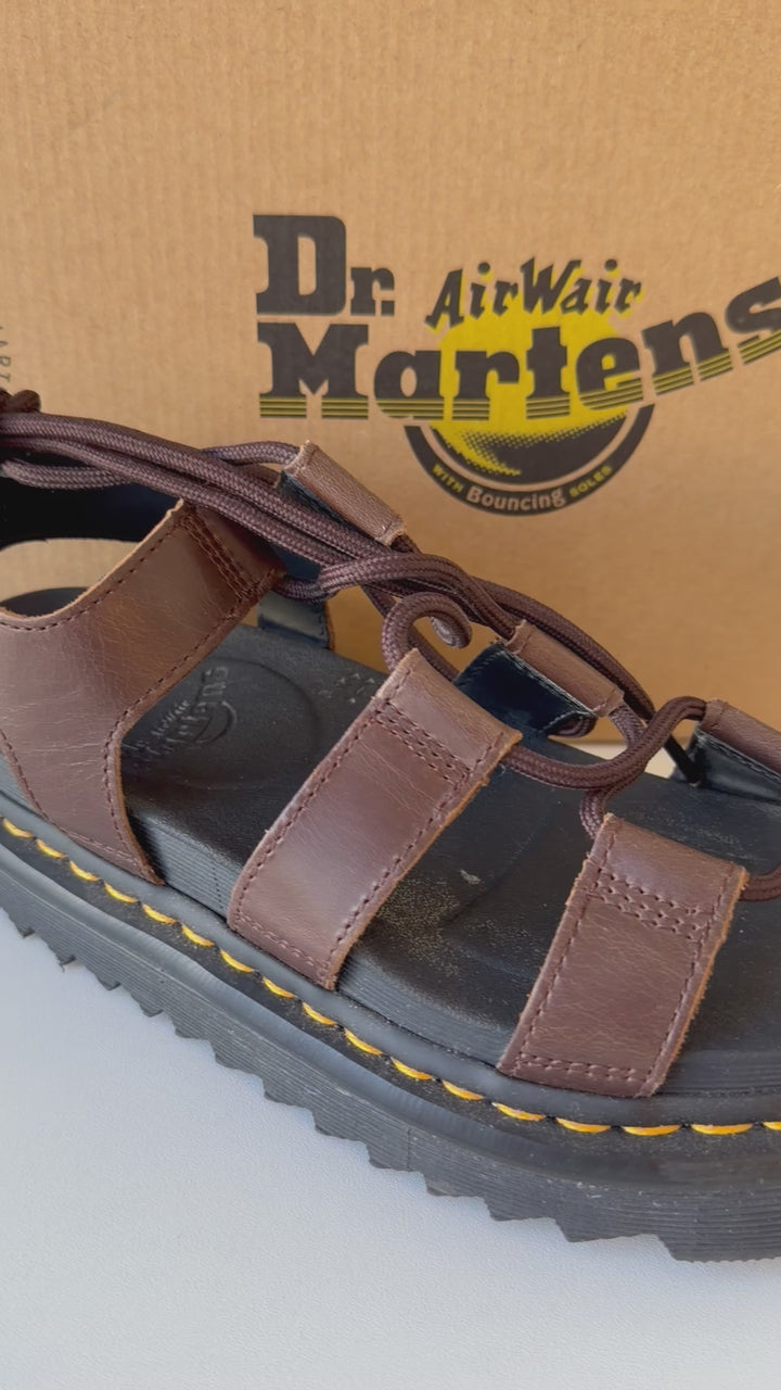 Dr Martens Air Ware Nartilla Lace Up Platform Sandals In Brown Size 6