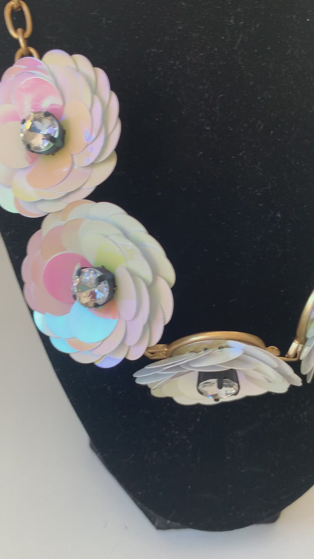 J. Crew Sequin Iridescent Flower Burst Crystal Statement Necklace in Gold Tone