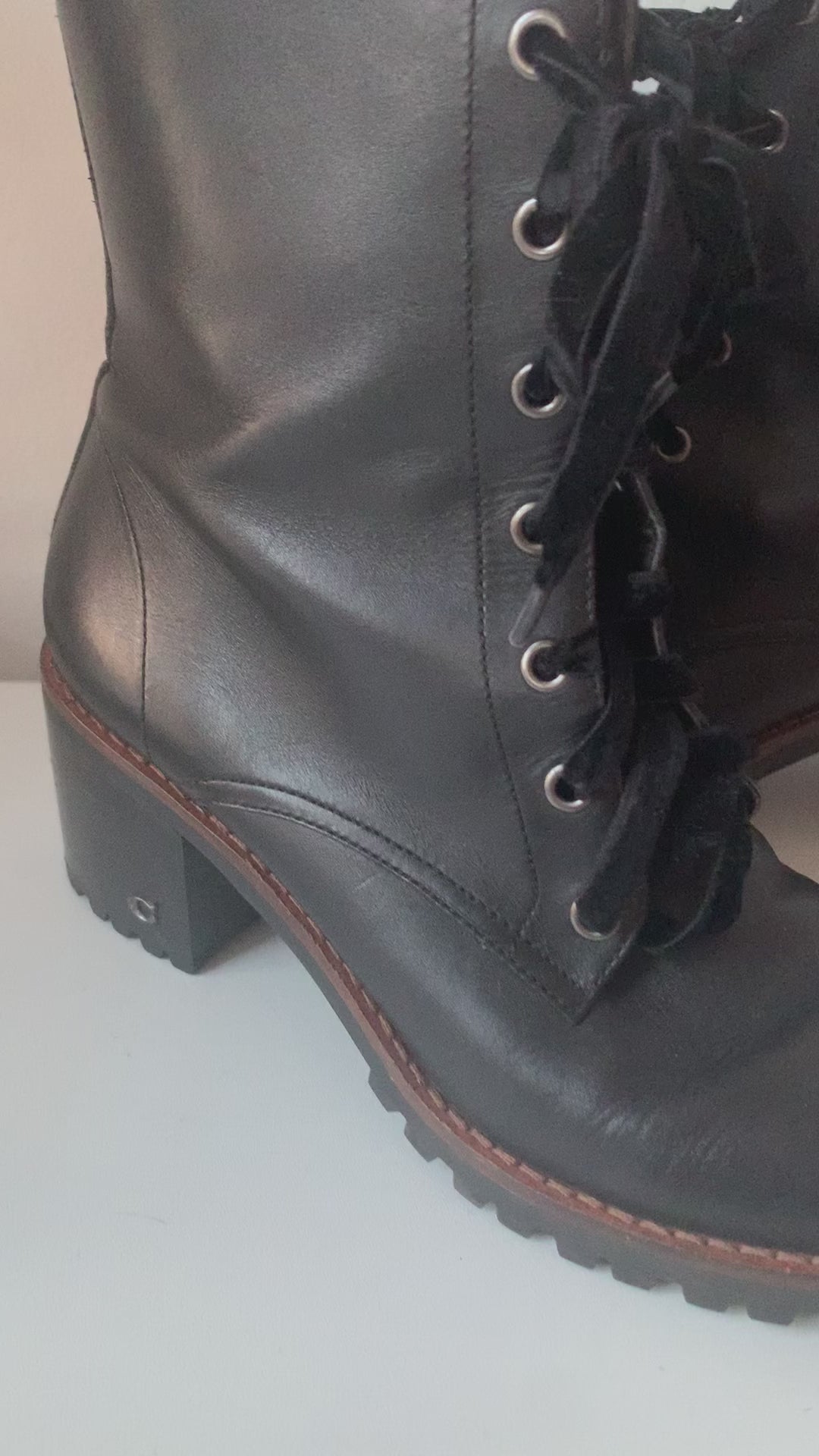 Coach Jadyn LTR Combat Bootie In Black Leather Size 8.5