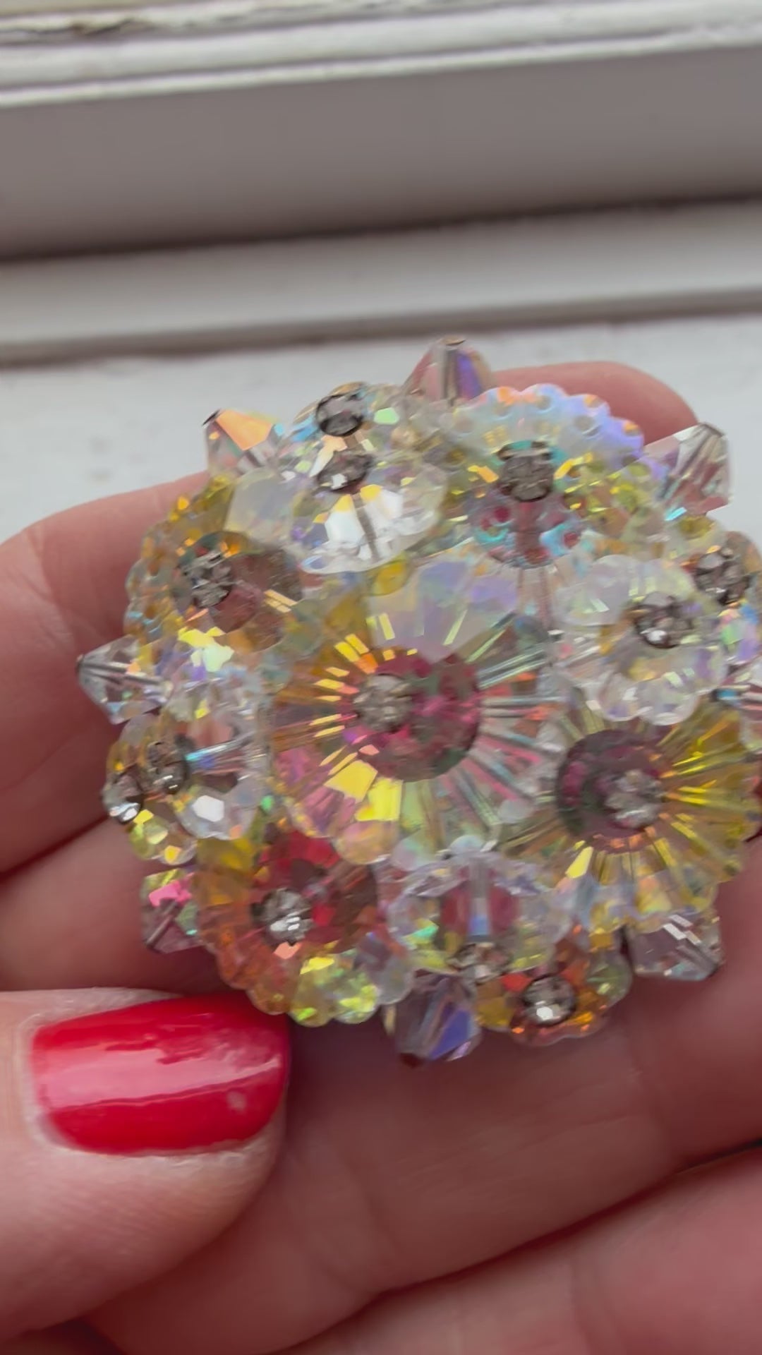 Aurora Borealus Vintage Crystal Beaded Rhinestone Brooch