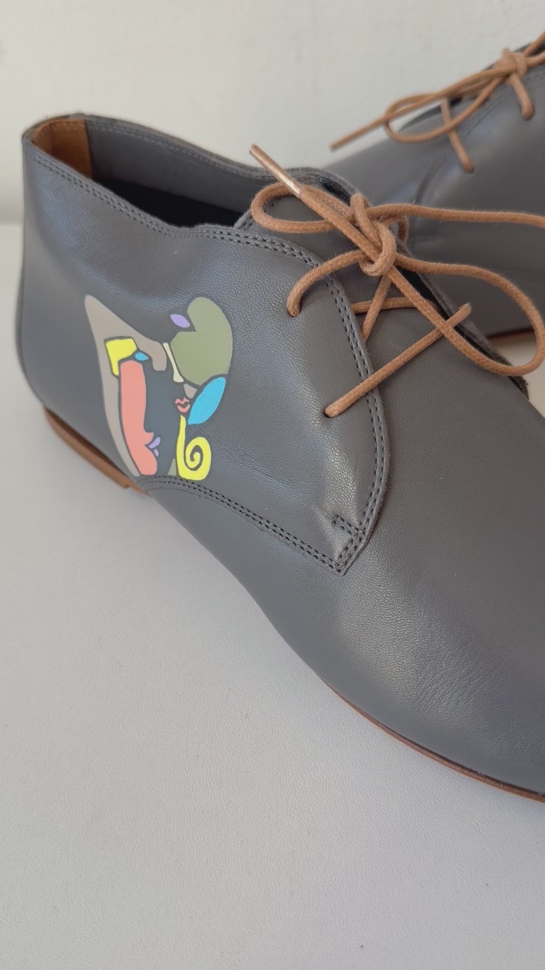 Reggio Calabria Handmade Chukka Grey Painted Lace Up Shoes by Nafaria Moda Size 38, New