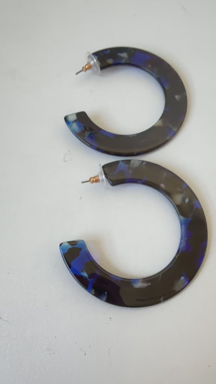 J. Crew Blue & Black Lucite Hoop Pierced Earrings
