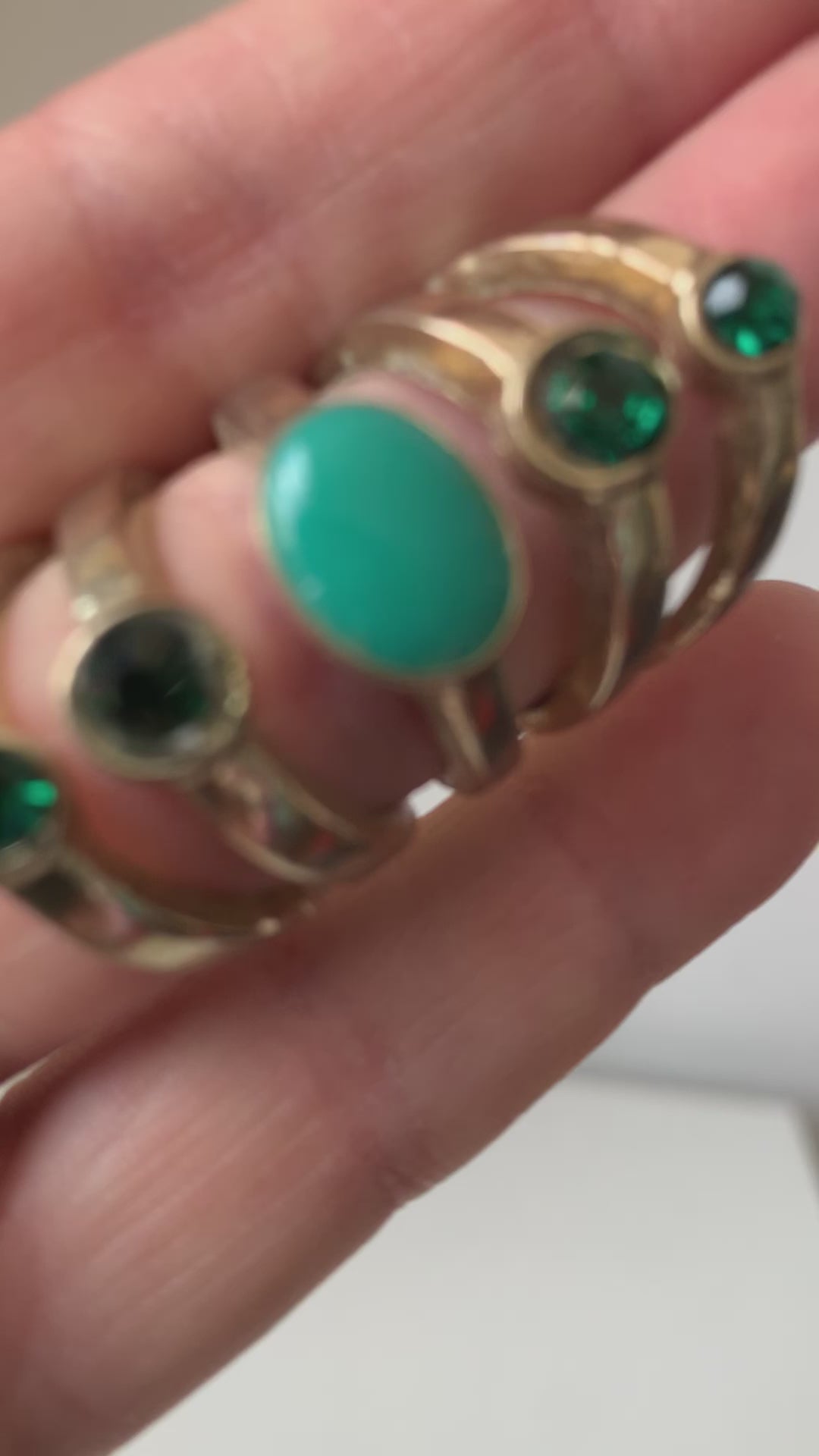 Green and Gold-tone Statement Ring