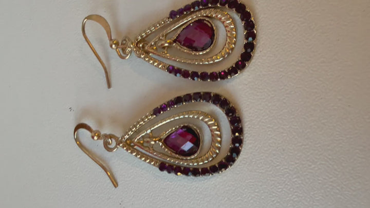 Purple Crystal Drop Pierced Earrings