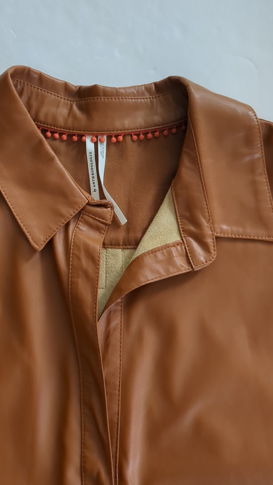 By Anthropologie Cedar Half Button Faux Leather Shirt Size Medium