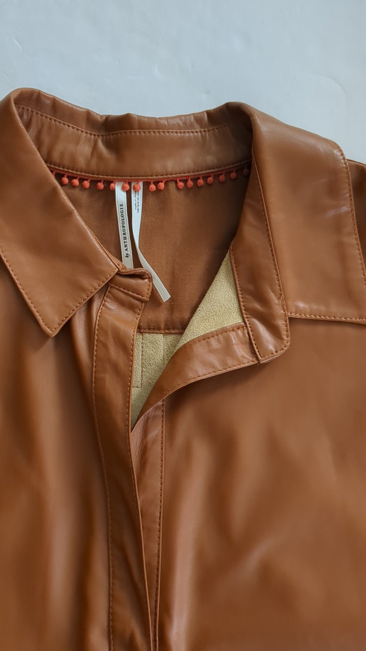 By Anthropologie Cedar Half Button Faux Leather Shirt Size Medium