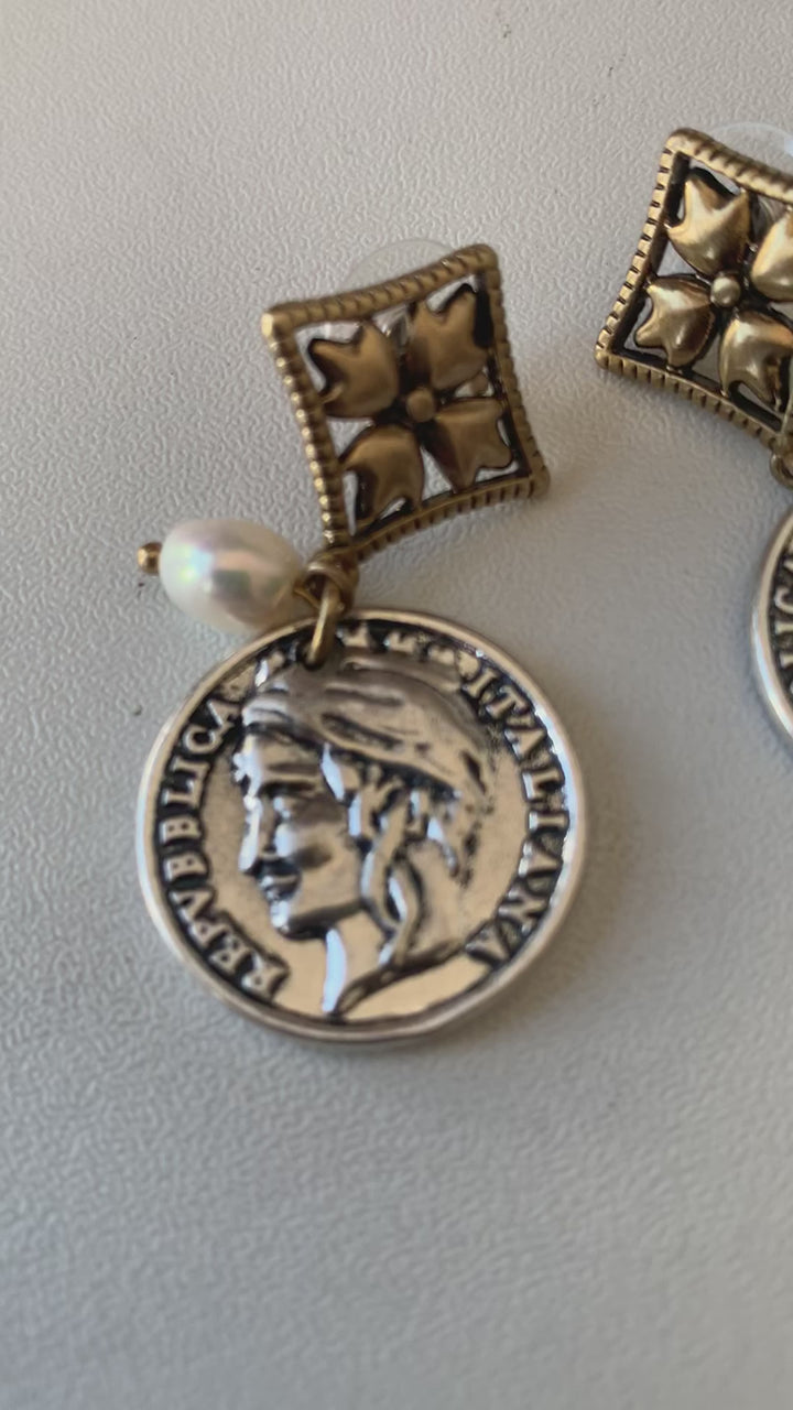 Patricia Nash Coin & Pearl Pierced Earrings