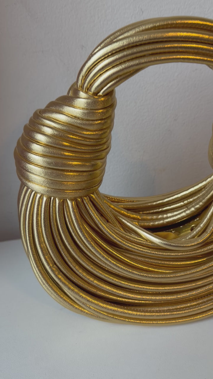 Amanda Vegan Gold Mettalic Knotted Detail Noodle Rope Design Handbag