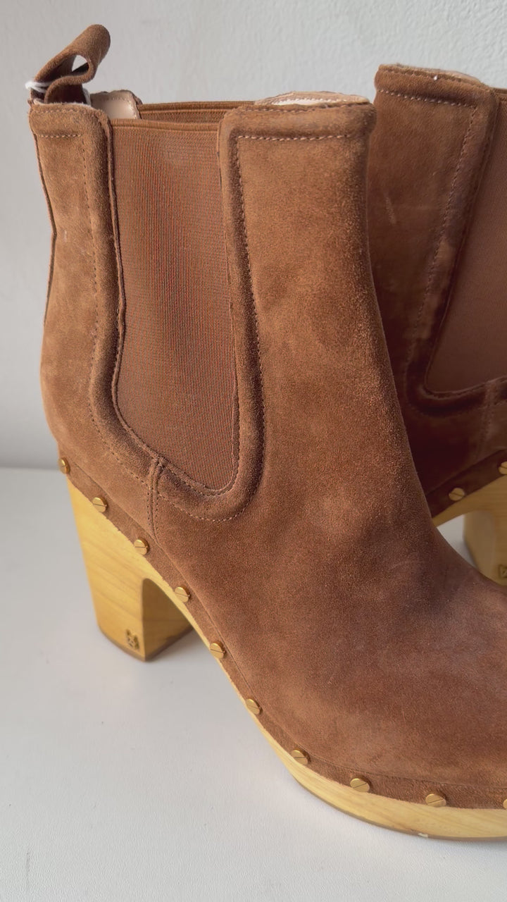 Veronica Beard Decker Platform High Heel Clog Booties In Brown Suede Size 10