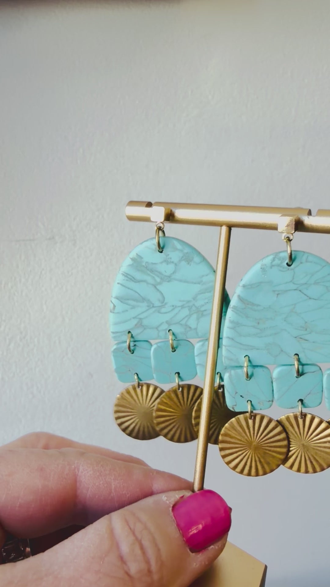 Bohemian Style Turquoise & Goldtone Dangle Pierced Earrings
