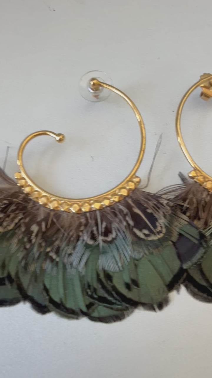 Mallard Feather Pierced Earrings 
by Gas Bijoux
