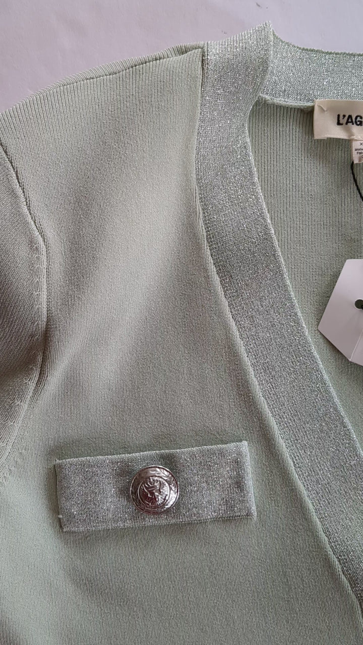 L'Agence  Taya Cropped Cardigan Mint Green