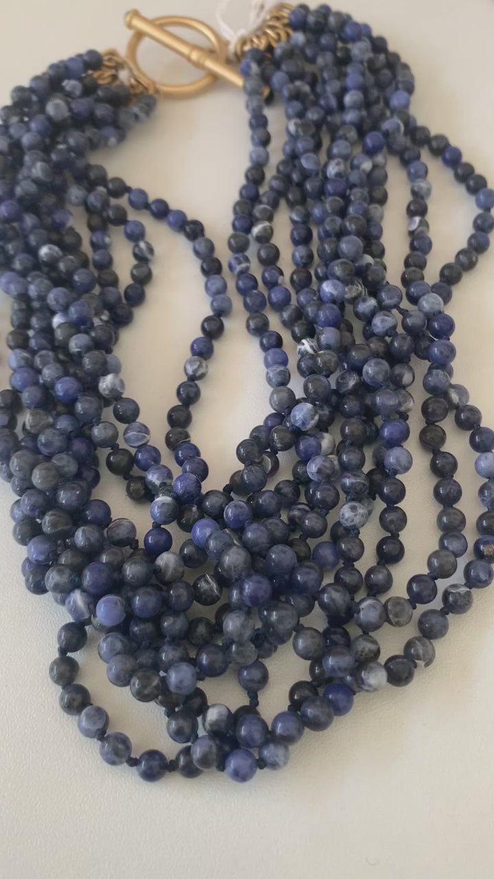 Blue Beaded Layered Statement Necklace