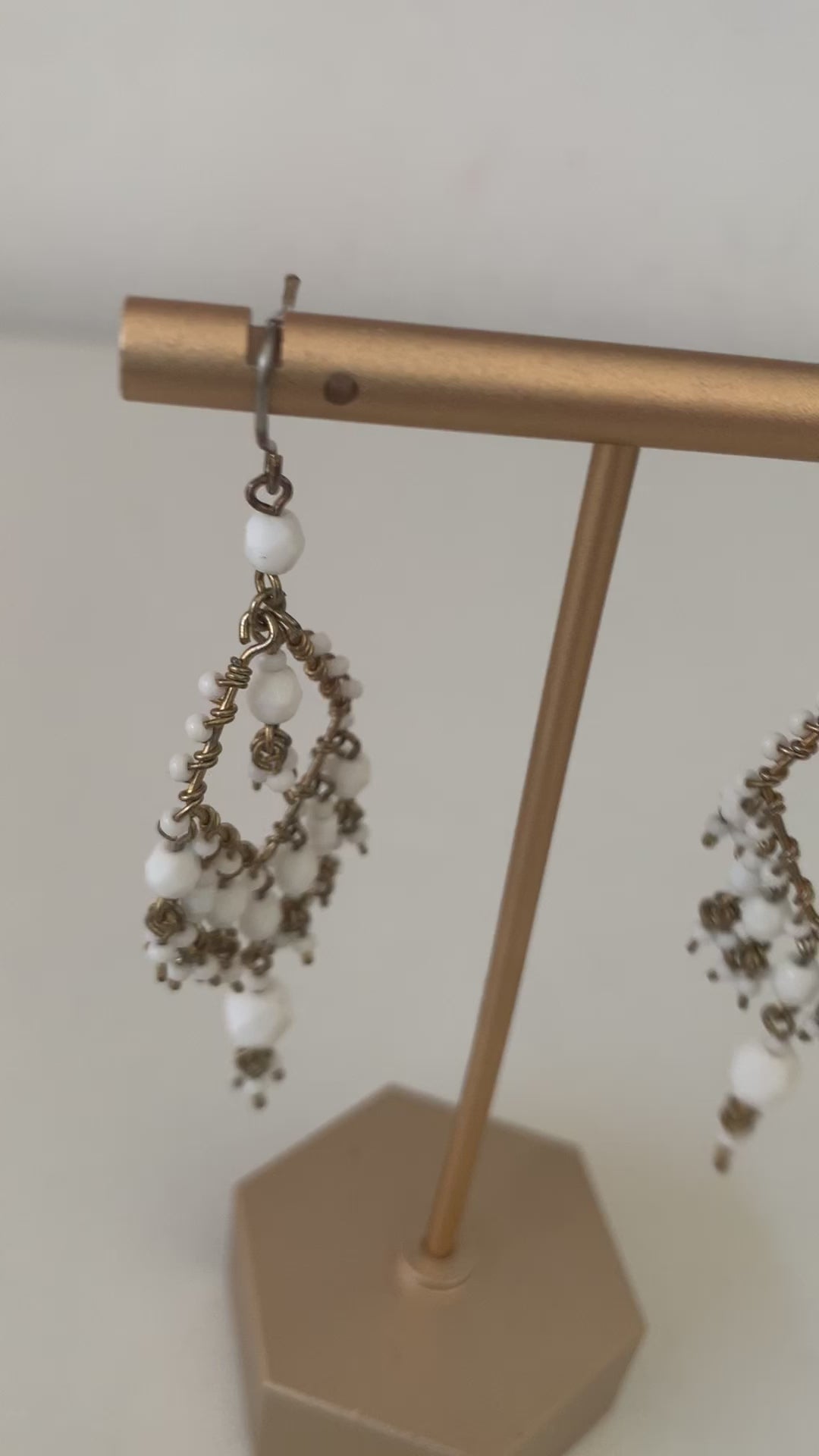 Dangling White Beaded Pierced Chandalier Earrings